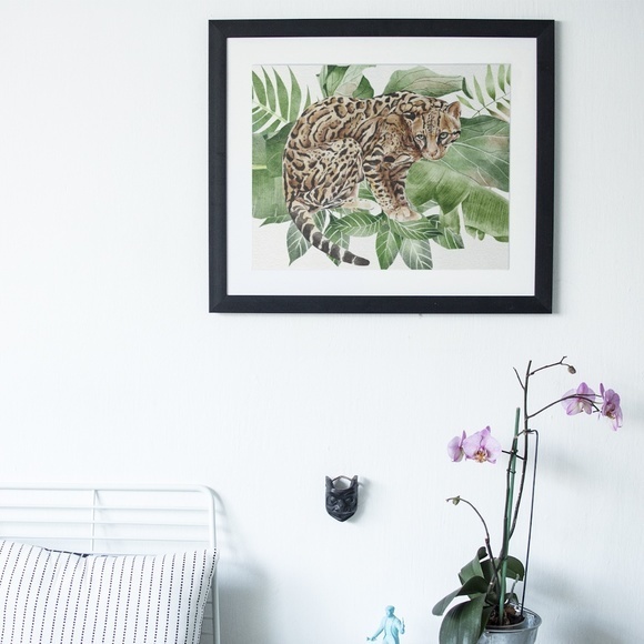 Watercolor Wall Art Wild Cat Ocelot Portrait Print Poster Unframed - Picture 10 of 17